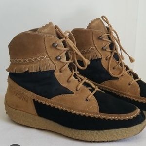 Tecnica Suede Calf Hair Fringe Moccasin Winter Ankle Boot Lace Up Fur